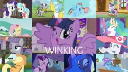 Size: 1280x720 | Tagged: safe, derpibooru import, edit, edited screencap, editor:quoterific, screencap, applejack, coco pommel, fancypants, fluttershy, maud pie, princess celestia, princess luna, rainbow dash, starlight glimmer, sweetie belle, trixie, twilight sparkle, twilight sparkle (alicorn), zecora, alicorn, bird, earth pony, pegasus, pony, unicorn, zebra, a horse shoe-in, celestial advice, friendship is magic, made in manehattan, no second prances, on your marks, season 1, season 2, season 3, season 4, season 5, season 6, season 7, season 9, she talks to angel, sleepless in ponyville, sweet and elite, the gift of the maud pie, the mysterious mare do well, three's a crowd, winter wrap up, spoiler:s09, applejack's hat, cape, clothes, clubhouse, cocobetes, cowboy hat, crown, crusaders clubhouse, cute, cutelestia, dashabetes, diasweetes, diatrixes, female, filly, glimmerbetes, hat, image, jackabetes, jewelry, looking at you, lunabetes, male, mare, offscreen character, one eye closed, open mouth, png, regalia, school of friendship, shyabetes, stallion, trixie's cape, trixie's hat, twiabetes, wink, winking at you, zecorable