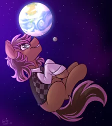 Size: 2220x2480 | Tagged: safe, artist:sugaryviolet, derpibooru import, oc, oc:be sharp, unofficial characters only, earth pony, clothes, earth, glasses, image, macro, male, moon, png, pony bigger than a planet, solo, sweater vest