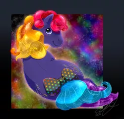 Size: 1000x960 | Tagged: safe, artist:conphettey, derpibooru import, abstract background, bow, cute, g1, image, jpeg, lite brite, peggybetes, peggy mane, tail bow