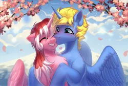 Size: 3700x2480 | Tagged: safe, artist:fenwaru, derpibooru import, oc, unofficial characters only, alicorn, pony, alicorn oc, duo, horn, image, jpeg, wings