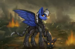 Size: 2106x1383 | Tagged: safe, artist:ondrea, derpibooru import, oc, oc:maverick, pegasus, pony, fallout equestria, armor, blue, disaster, enclave, enclave armor, image, male, png, power armor, solo, stallion