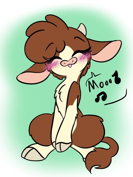 Size: 1536x2048 | Tagged: safe, artist:steelsoul, derpibooru import, arizona cow, cow, them's fightin' herds, arizonadorable, blushing, community related, cute, eyes closed, happy, image, jpeg, simple background, singing, sitting