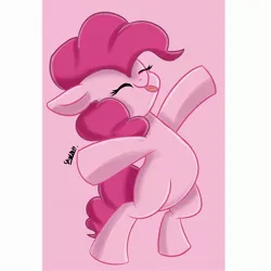 Size: 2325x2325 | Tagged: safe, artist:skylinepony_, derpibooru import, pinkie pie, earth pony, pony, bipedal, cute, diapinkes, eyes closed, female, happy, image, jpeg, mare, missing cutie mark, silly, simple background, smiling, solo, tongue out