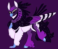 Size: 2600x2200 | Tagged: safe, artist:loryska, derpibooru import, oc, hippogriff, colored wings, image, multicolored wings, parents:lunovo, png, purple background, simple background, solo, wings