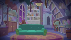 Size: 1280x720 | Tagged: safe, derpibooru import, screencap, student counsel, background, book, couch, globe, image, liminal space, no pony, png, rug, scenic ponyville, school of friendship, starlight's office