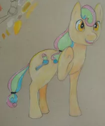 Size: 2997x3585 | Tagged: safe, derpibooru import, oc, unofficial characters only, earth pony, frog, pony, bottom hoof, image, jpeg, prismacolors, raised hoof, sketch, solo, traditonal, tricolor, waving