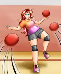 Size: 1400x1700 | Tagged: safe, artist:zachc, derpibooru import, sunset shimmer, equestria girls, action lines, clothes, dodgeball, female, gym, image, jpeg, solo