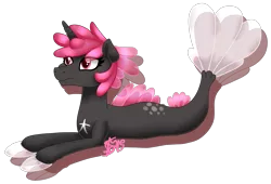 Size: 2500x1699 | Tagged: safe, artist:spokenmind93, derpibooru import, oc, ponified, hybrid, pony, seapony (g4), unicorn, adoptable, female, fish tail, image, lying down, png, pokémon, ponymon, prone, pyukumuku, simple background, solo, transparent background