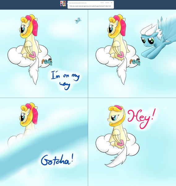 Size: 2562x2702 | Tagged: safe, artist:ask-fleetfoot, derpibooru import, fleetfoot, oc, oc:bold font, oc:lola, pegasus, pony, ask-fleetfoot, cloud, image, micro, png