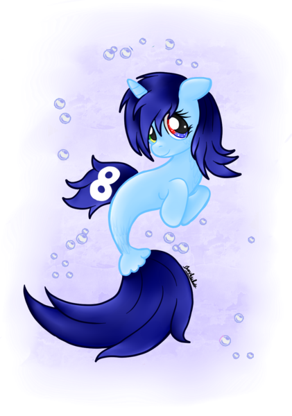 Size: 1075x1532 | Tagged: safe, artist:jessyxkisuxkata, derpibooru import, oc, unofficial characters only, pony, seapony (g4), unicorn, blue mane, bubble, dorsal fin, fish tail, flowing mane, flowing tail, horn, image, multicolored eyes, png, seaponified, signature, simple background, smiling, solo, species swap, tail, transparent background, underwater, water