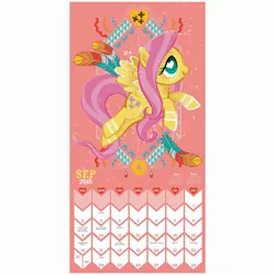 Size: 2560x2560 | Tagged: safe, artist:day dream, derpibooru import, official, fluttershy, pegasus, pony, 2018, 2018 my little pony wall calendar (day dream), calendar, cutie mark, feather, female, heart eyes, image, jpeg, mare, september, solo, wingding eyes