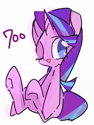 Size: 768x1024 | Tagged: safe, artist:pnpn_721, derpibooru import, starlight glimmer, pony, unicorn, female, follower count, image, jpeg, mare, no pupils, one eye closed, simple background, solo, white background