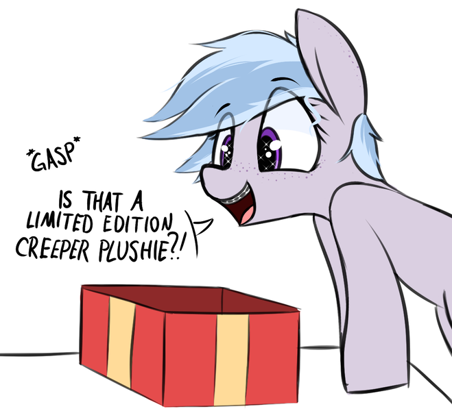 Size: 1078x981 | Tagged: safe, artist:pinkberry, derpibooru import, oc, oc:winter azure, earth pony, pony, box, colt, excited, femboy, image, male, png, present, sparkly eyes, trap, wingding eyes