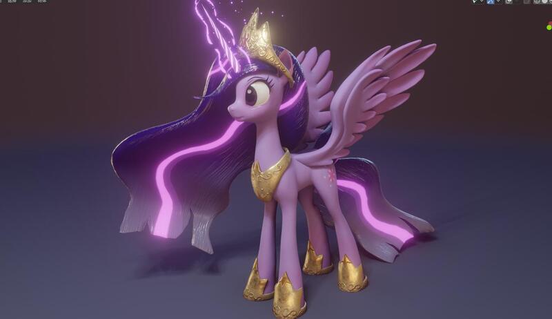 Size: 1365x789 | Tagged: safe, artist:robinrain8, derpibooru import, princess twilight 2.0, twilight sparkle, twilight sparkle (alicorn), alicorn, pony, the last problem, 3d, crown, female, image, jewelry, jpeg, magic, magic aura, mare, older, older twilight, regalia, render, wavy hair, wings