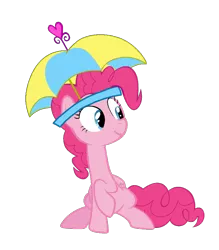 Size: 800x915 | Tagged: safe, artist:pagiepoppie12345, derpibooru import, pinkie pie, pegasus, pony, feeling pinkie keen, hat, image, pegasus pinkie pie, png, race swap, simple background, sitting, smiling, solo, transparent background, umbrella, umbrella hat, vector