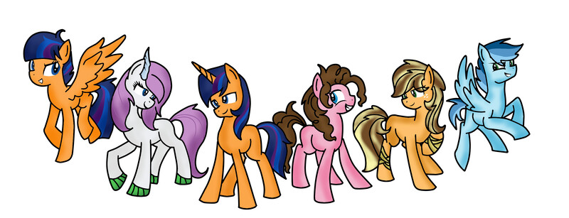 Size: 3000x1150 | Tagged: safe, artist:abi-pony, derpibooru import, oc, oc:apple buck, oc:bella di le, oc:mega mind, oc:party candy, oc:rain lightning, oc:violet meteorite, unofficial characters only, dracony, earth pony, hybrid, pegasus, pony, unicorn, female, image, interspecies offspring, jpeg, male, mare, next generation, offspring, parent:applejack, parent:caramel, parent:cheese sandwich, parent:flash sentry, parent:pinkie pie, parent:rainbow dash, parent:rarity, parent:soarin', parent:spike, parent:twilight sparkle, parents:carajack, parents:cheesepie, parents:flashlight, parents:soarindash, parents:sparity, simple background, stallion, white background