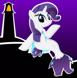 Size: 1960x1995 | Tagged: safe, artist:oshitsukiryuu, derpibooru import, rarity, pony, seapony (g4), unicorn, blue eyes, blue mane, cape, clothes, colored pupils, dorsal fin, eyelashes, female, fish tail, flowing tail, horn, image, lighthouse, night, png, purple background, seaponified, seapony rarity, simple background, sitting, solo, species swap, tail