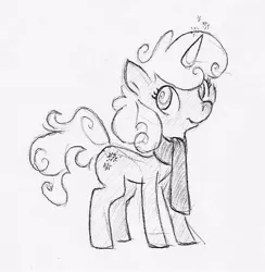 Size: 585x600 | Tagged: safe, artist:swiftcutter, derpibooru import, oc, oc:winter breeze, unofficial characters only, pony, unicorn, clothes, female, grayscale, image, jpeg, mare, monochrome, pencil drawing, scarf, solo, swirly eyes, traditional art