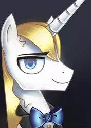 Size: 1920x2716 | Tagged: safe, artist:opal_radiance, derpibooru import, prince blueblood, pony, black background, bowtie, bust, image, jpeg, looking at you, male, portrait, profile, simple background, solo, stallion