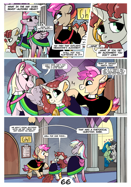 Size: 2100x3000 | Tagged: safe, artist:loryska, derpibooru import, oc, oc:clarabelle, oc:conundrum solar flare, oc:plumeria, unofficial characters only, earth pony, hybrid, pegasus, pony, zony, comic:friendship grows, clothes, comic, female, image, mare, offspring, parent:quibble pants, parent:rainbow dash, parents:quibbledash, png