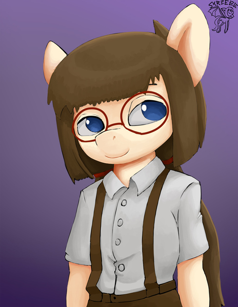 Size: 900x1165 | Tagged: safe, artist:warskunk, derpibooru import, anthro, ambiguous gender, clothes, glasses, image, jpeg, looking away, simple background