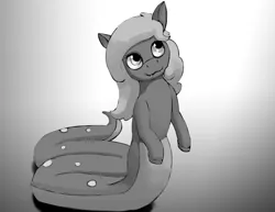 Size: 900x696 | Tagged: safe, artist:warskunk, derpibooru import, original species, snake, snake pony, fangs, female, image, jpeg, looking away, monochrome, solo