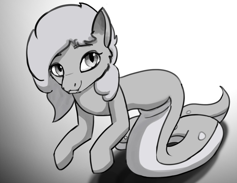 Size: 900x696 | Tagged: safe, artist:warskunk, derpibooru import, original species, snake, snake pony, image, jpeg, looking sideways, monochrome, shadow