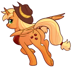 Size: 613x592 | Tagged: safe, artist:melligine, derpibooru import, applejack, alicorn, pony, alicornified, applecorn, female, image, looking at you, looking back, looking back at you, mare, png, race swap, simple background, solo, transparent background, underhoof