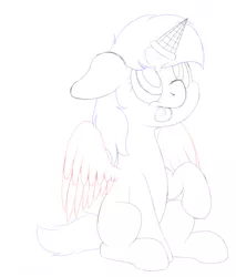 Size: 3400x4000 | Tagged: safe, artist:djdavid98, derpibooru import, pony, commission, female, floppy ears, food, ice cream, ice cream cone, ice cream horn, image, looking up, mare, png, raised hoof, simple background, sitting, sketch, solo, spread wings, tongue out, white background, wings, ych example, ych sketch, your character here
