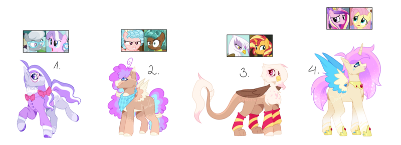 Size: 1280x464 | Tagged: safe, artist:bumbgle-bee, derpibooru import, cozy glow, diamond tiara, fluttershy, gilda, princess cadance, silver spoon, spur, sunset shimmer, oc, hippogriff, image, interspecies offspring, magical lesbian spawn, offspring, parent:cozy glow, parent:diamond tiara, parent:fluttershy, parent:gilda, parent:princess cadance, parents:flutterdance, parent:silver spoon, parent:spur, parents:silvertiara, parent:sunset shimmer, png, screencap reference