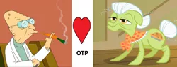 Size: 1854x710 | Tagged: safe, derpibooru import, granny smith, carrot, crack shipping, crossover, crossover shipping, farnsworth, food, futurama, image, meme, meta, otp, png, shipping, smoking