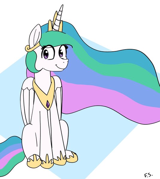 Size: 1648x1848 | Tagged: safe, artist:dark shadow, derpibooru import, princess celestia, alicorn, pony, image, jpeg, looking at you, smiling, solo