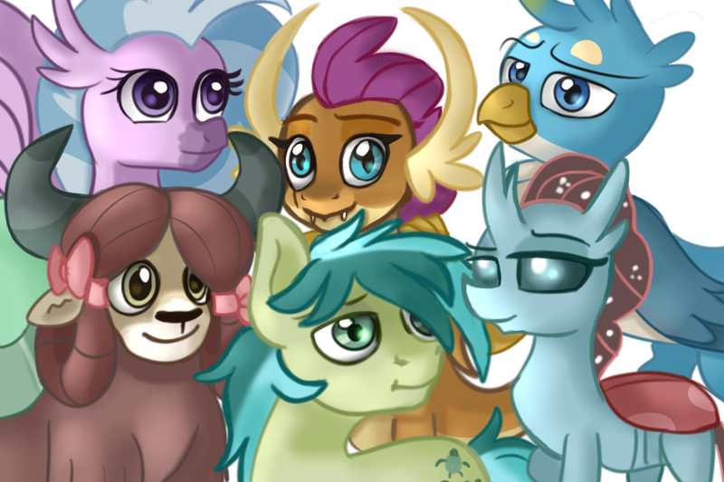 Size: 1920x1280 | Tagged: safe, artist:jbond, derpibooru import, gallus, ocellus, sandbar, silverstream, smolder, yona, changedling, changeling, classical hippogriff, dragon, earth pony, gryphon, hippogriff, pony, yak, cute, diaocelles, diastreamies, dragoness, female, gallabetes, image, male, png, sandabetes, simple background, smolderbetes, stallion, student six, white background, yonadorable