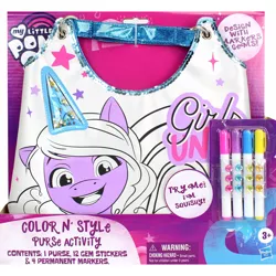 Size: 3204x3204 | Tagged: safe, derpibooru import, official, izzy moonbow, pony, unicorn, female, g5, hasbro logo, image, mare, marker, merchandise, my little pony logo, png, purse, target (store), text