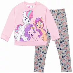 Size: 2400x2400 | Tagged: safe, derpibooru import, official, pipp petals, sunny starscout, zipp storm, earth pony, pegasus, pony, clothes, cutie mark, female, g5, image, jpeg, leggings, mare, merchandise, my little pony logo, pullover, rainbow, simple background, sweatshirt, white background