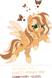 Size: 731x1094 | Tagged: safe, artist:pumpkinpieforlife, derpibooru import, oc, oc:goldi, butterfly, insect, pegasus, pony, alternate design, coat markings, female, flying, image, looking at you, mare, movie accurate, pegasus oc, png, simple background, smiling, smiling at you, socks (coat marking), transparent background, two toned mane, two toned tail, two toned wings, wings