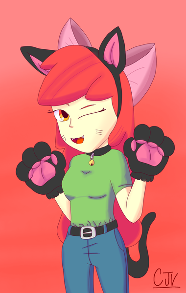 Size: 1685x2660 | Tagged: safe, derpibooru import, apple bloom, human, equestria girls, animal ears, humanized, image, neko, png