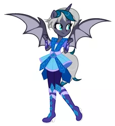 Size: 1013x1116 | Tagged: safe, alternate version, artist:vizirka, derpibooru import, oc, oc:elizabat stormfeather, unofficial characters only, equestria girls, belt, boots, clothes, clothes swap, commission, dress, equestria girls-ified, female, high heel boots, image, pants, png, ponied up, shoes, simple background, skirt, solo, white background, ych result