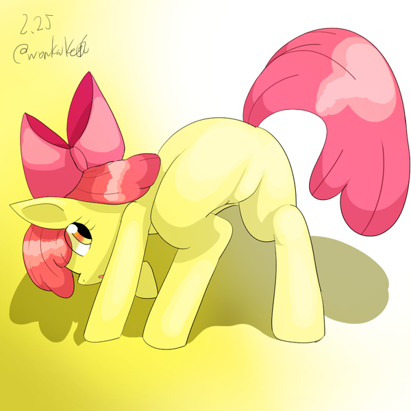 Size: 1000x1000 | Tagged: safe, artist:wonton soup, derpibooru import, apple bloom, earth pony, pony, bloom butt, butt, female, filly, image, looking back, plot, png, solo