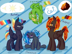 Size: 1000x750 | Tagged: safe, artist:patty-plmh, derpibooru import, oc, earth pony, pegasus, pony, :d, abstract background, frown, grumpy, image, male, pegasus oc, png, reference sheet, simple background, sitting, stallion, story included, transparent background, upside down, wings