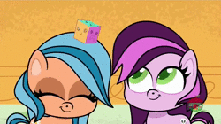 Size: 1280x716 | Tagged: safe, derpibooru import, pony, how applejack got her hat back, my little pony: pony life, spoiler:pony life s01e04, animated, background pony, cube, cute, image, loop, looped, squishy cube, webm