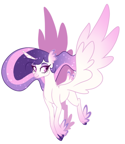 Size: 596x686 | Tagged: safe, artist:whalepornoz, derpibooru import, oc, oc:helia, alicorn, hybrid, pony, ethereal mane, feathered fetlocks, female, image, interspecies offspring, magical lesbian spawn, mare, offspring, parent:princess celestia, parent:queen novo, parents:novolestia, png, simple background, spread wings, starry mane, transparent background, wings