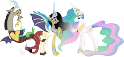 Size: 1280x595 | Tagged: safe, artist:mlptmntdisneykauane, derpibooru import, discord, princess celestia, oc, hybrid, dislestia, female, image, interspecies offspring, male, offspring, parent:discord, parent:princess celestia, parents:dislestia, png, shipping, show accurate, straight