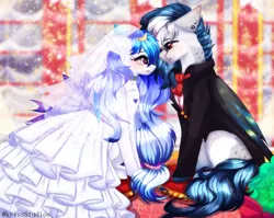 Size: 4000x3179 | Tagged: safe, artist:krissstudios, derpibooru import, oc, unofficial characters only, bat pony, pony, clothes, dress, female, image, male, mare, png, stallion, suit, wedding dress