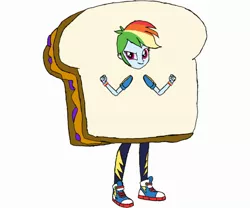 Size: 2388x1987 | Tagged: safe, derpibooru import, rainbow dash, equestria girls, clothes, costume, food, food costume, image, jpeg, peanut butter and jelly, sandwich, simple background, white background