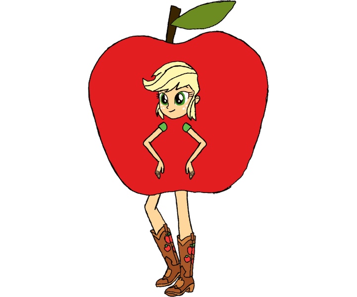 Size: 2388x1987 | Tagged: safe, derpibooru import, applejack, equestria girls, apple, apple costume, clothes, costume, food, food costume, image, jpeg, solo