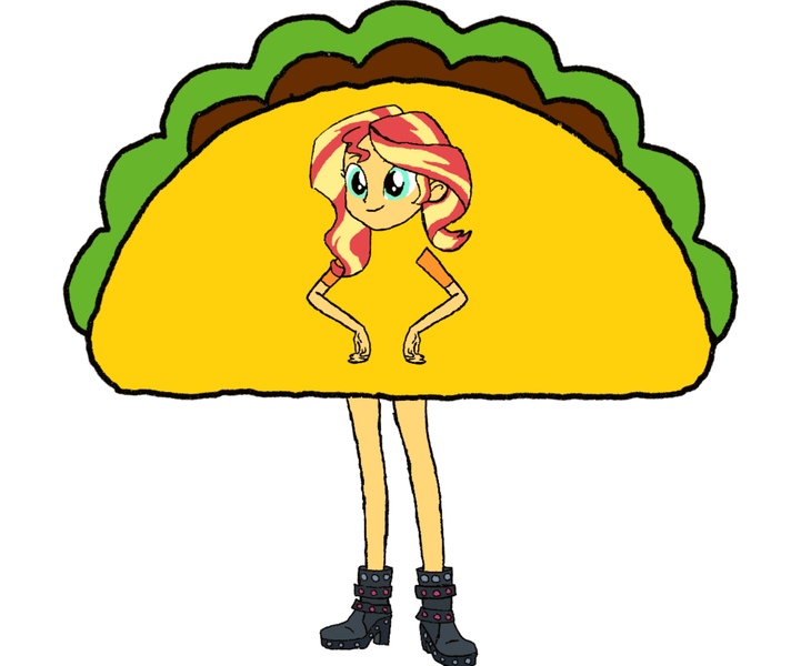 Size: 2388x1987 | Tagged: safe, derpibooru import, sunset shimmer, equestria girls, clothes, costume, food, food costume, image, jpeg, simple background, solo, taco, taco costume, white background