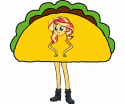 Size: 2388x1987 | Tagged: safe, derpibooru import, sunset shimmer, equestria girls, clothes, costume, food, food costume, image, jpeg, simple background, solo, taco, taco costume, white background