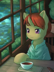 Size: 3566x4743 | Tagged: safe, artist:aquoquoo, derpibooru import, cinnamon tea, pony, unicorn, clothes, colt, curved horn, foal, horn, image, male, png, solo