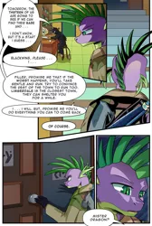 Size: 732x1091 | Tagged: safe, derpibooru import, spike, dragon, earth pony, gryphon, comic:revolution of harmony, bar, image, interspecies love, jpeg, older, older spike